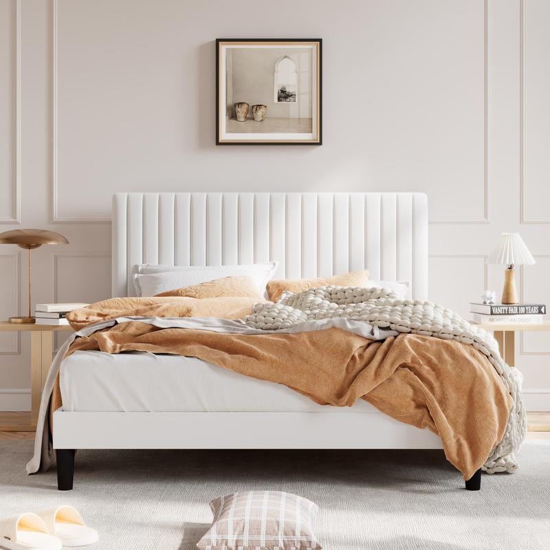 Luxurious SHA CERLIN Velvet Upholstered Platform Bed Frame with Adjustable Headboard - Sturdy and Stylish Design (Frame Only, Box Spring Optional) - Kiki of DC Styles Store