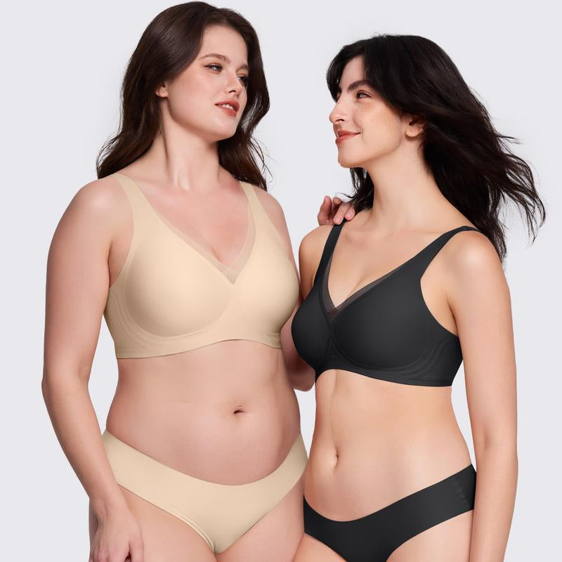 OEAK Deep V Mesh Wireless Bras for Women No Underwear Seamless Push up Comfortable Tshirt Bralettes Everyday Bra - Kiki of DC Styles Store