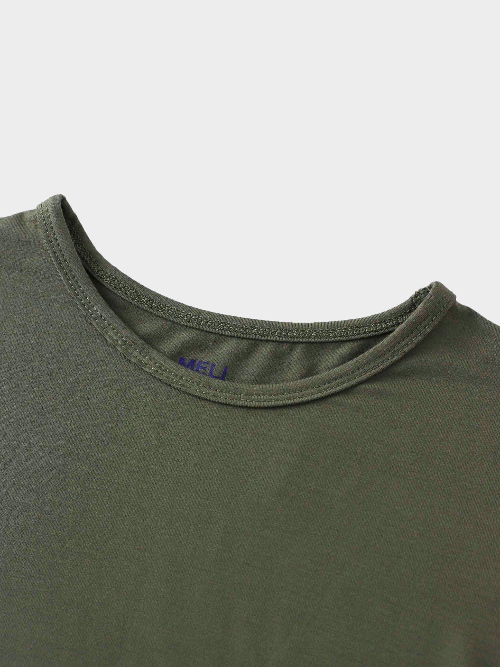 Curved Gathered Detailed T-Shirt-Olive-3