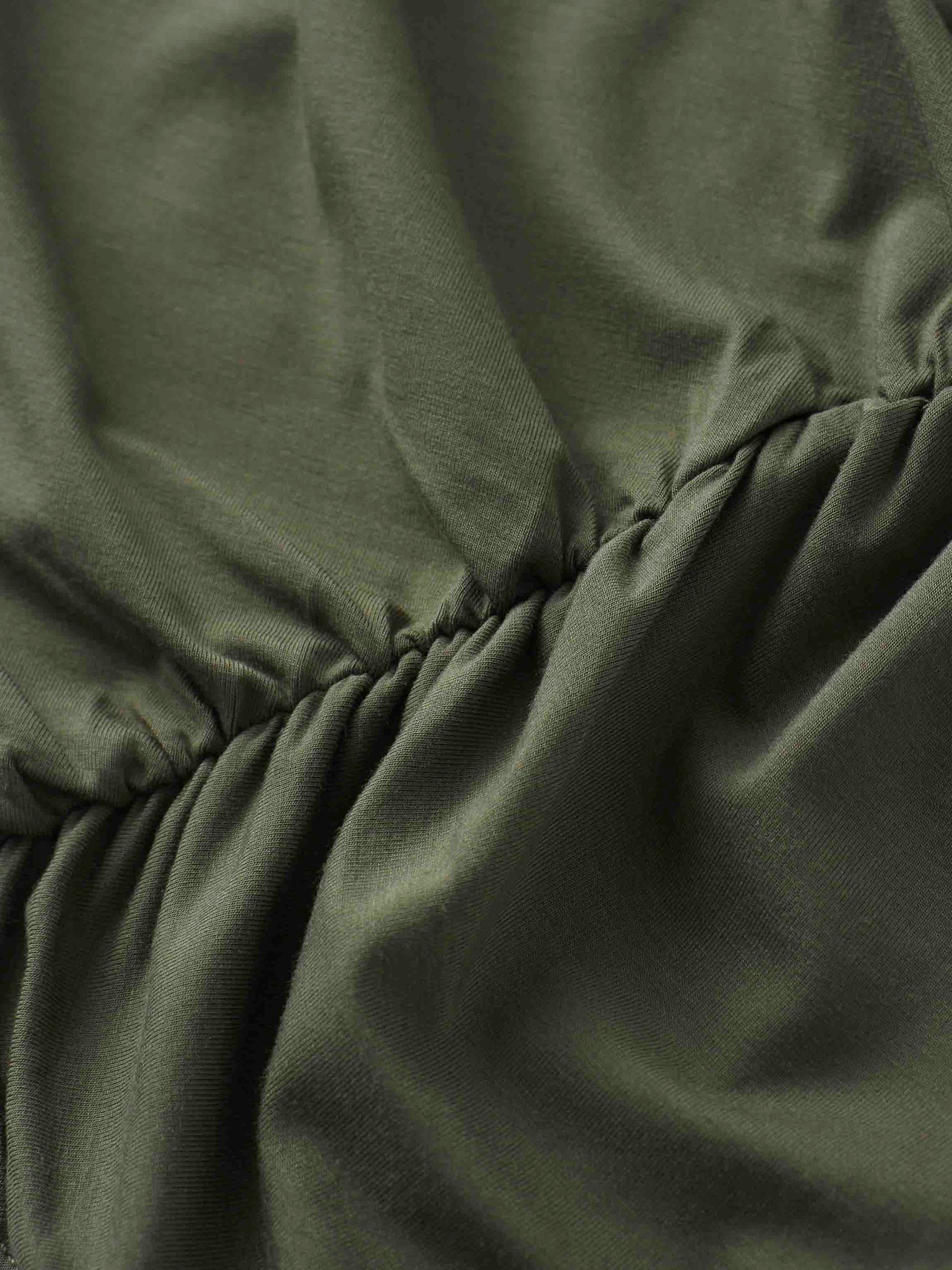 Curved Gathered Detailed T-Shirt-Olive-4