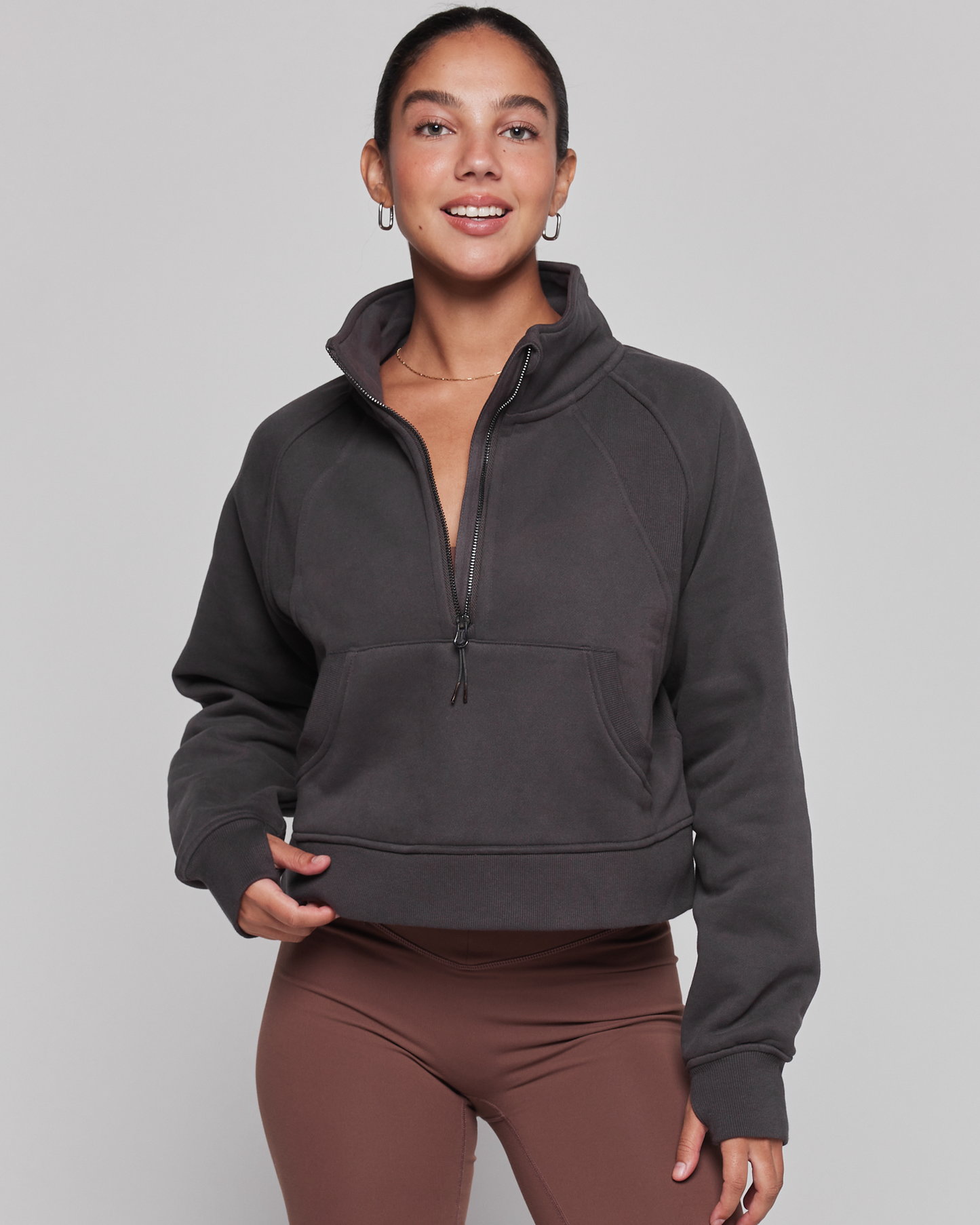 Effortless Fleece Crop Half Zip Jacket-7