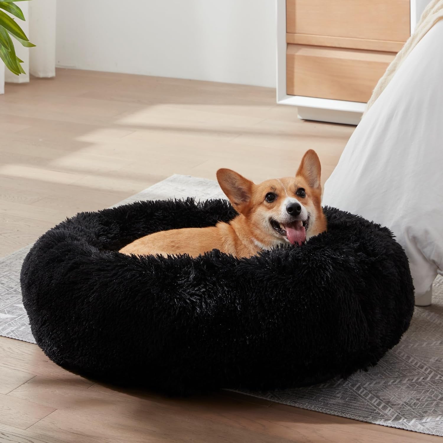 Calming Anti-Anxiety Donut Dog & Cat Bed, Warming Cozy Soft round Cushion, Fluffy Faux Fur Plush Cuddler for Small Medium Dogs and Cats - Kiki of DC Styles Store