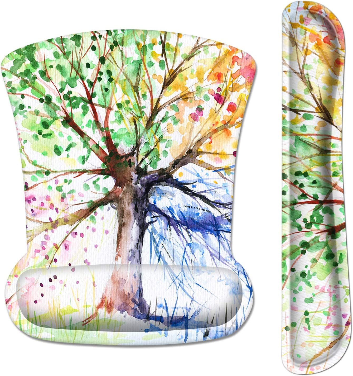 Ergonomic Mouse Pad with Wrist Rest Support and Keyboard Wrist Rest Pad, Cute Wrist Pad with Non-Slip Rubber Base and Raised Memory Foam, Easy Typing & Pain Relief, Four Seasons Tree - Kiki of DC Styles Store