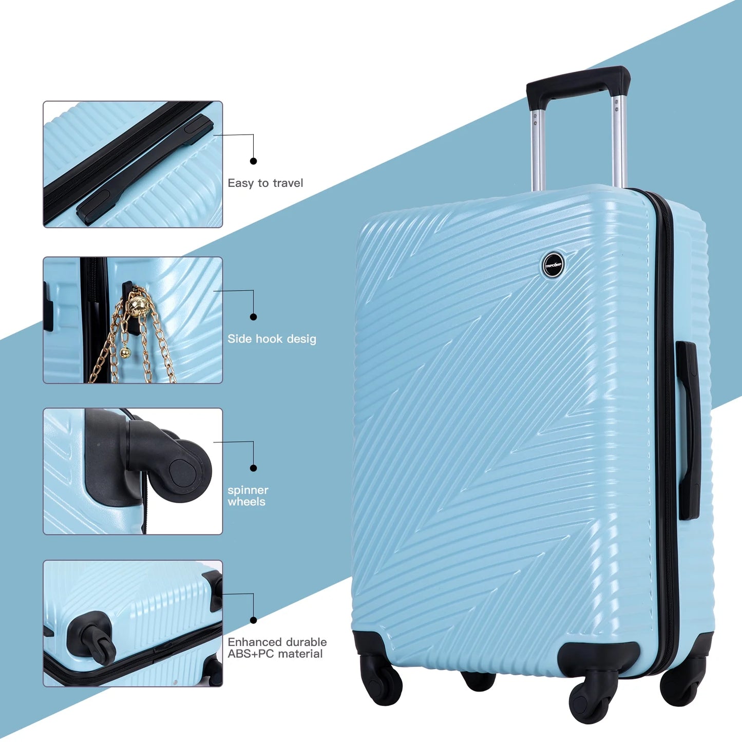 Luggage 3 Piece Set,Suitcase with Spinner Wheels Hardside Lightweight Luggage 20In24In28In.(Aqua Blue)