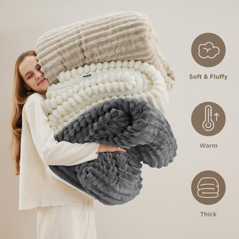 【Deal 'S for You】Bedsure Striped Sherpa Blanket Super Soft Cozy Plush Fleece Flannel Solid Modern Lightweight Comforter - Kiki of DC Styles Store