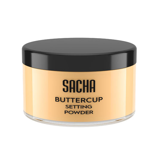 Sacha Buttercup Setting Powder - Translucent Loose Powder for Medium to Dark Skin Tones, 1.75 oz, Blurs Fine Lines and Pores, No Ashy Flashback, Ideal for Setting Makeup Foundation or Concealer.