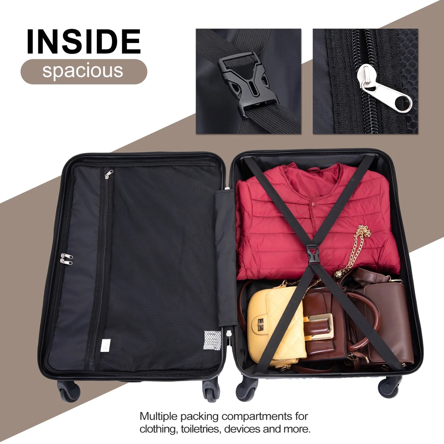 Luggage 3 Piece Set,Suitcase with Spinner Wheels Hardside Lightweight Luggage 20In24In28In.(Golden)