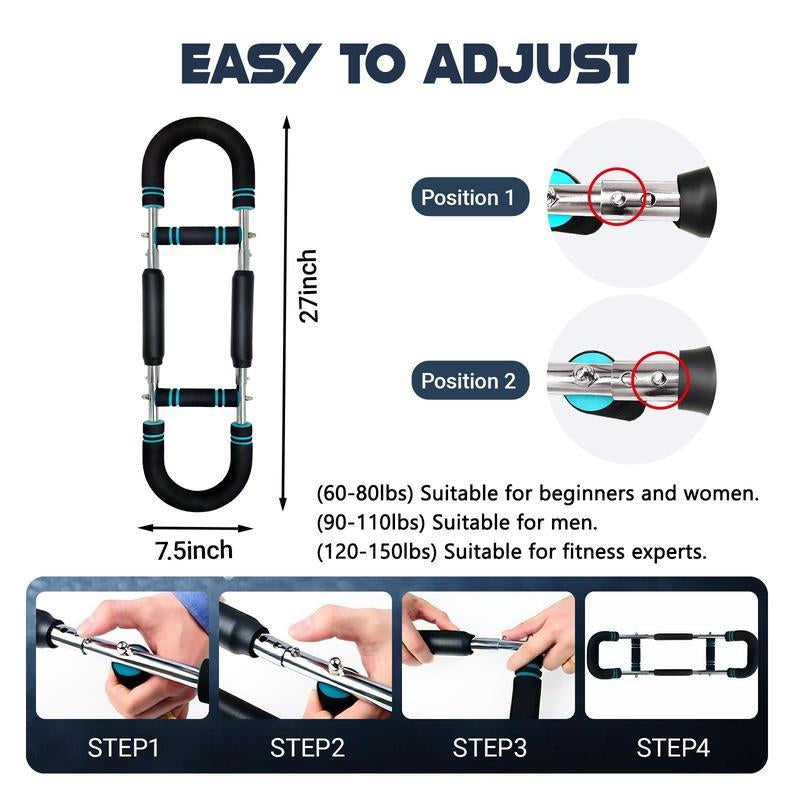 Adjustable Twister Arm Trainer (60-120 lbs) - Portable Spring Resistance Bar for Enhanced Chest and Grip Strength Training at Home