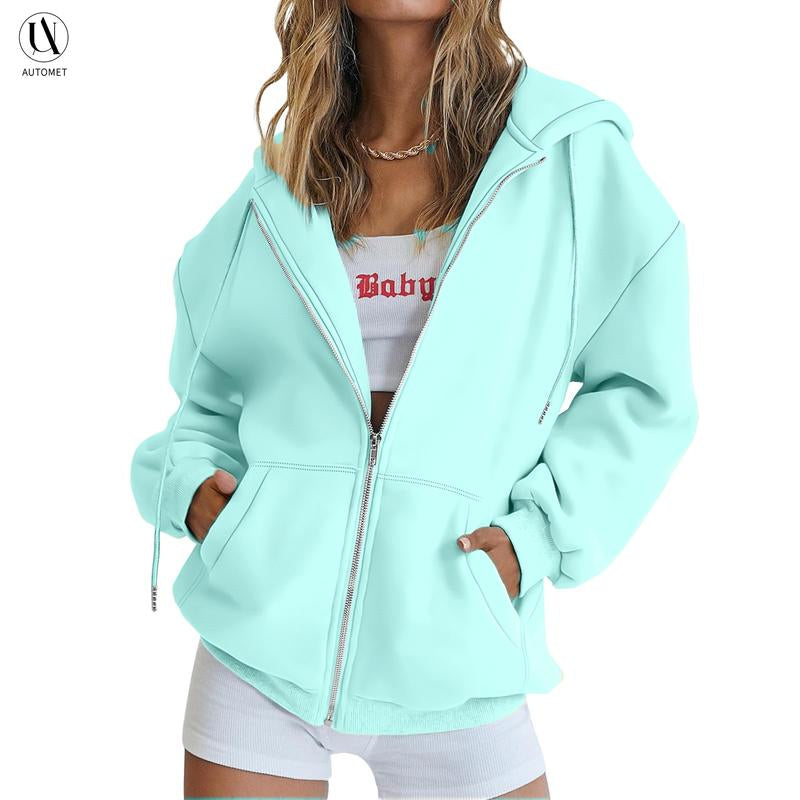 Chic Oversized Zip-Up Hoodies for Women - Trendy Fall & Winter Casual Jackets 2025