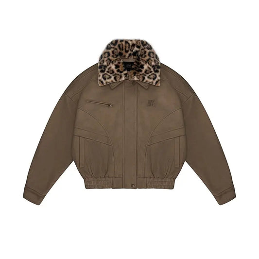 Barn Jacket with Detachable Leopard Collar FDR Unisex Plain Casual Minimalist Loose Fit Women'S Coat Pu Patchwork Trendy Outerwear for Daily Wear Heavyweight Zipper Short Tops Womenswear #Valentinesday #Tiktokshopjumpstartsale #Valentinesdaygift Springsta