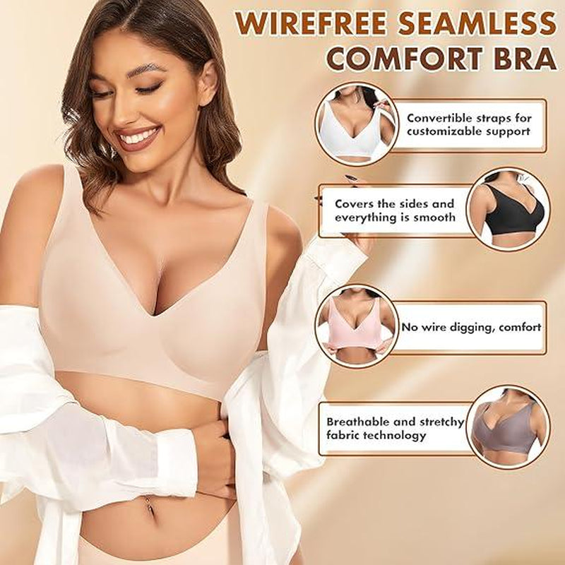 Werena V-Neck Wireless Bras for Women Seamless No Underwire Bra Comfortable Everyday Wire-Free Bras - Kiki of DC Styles Store