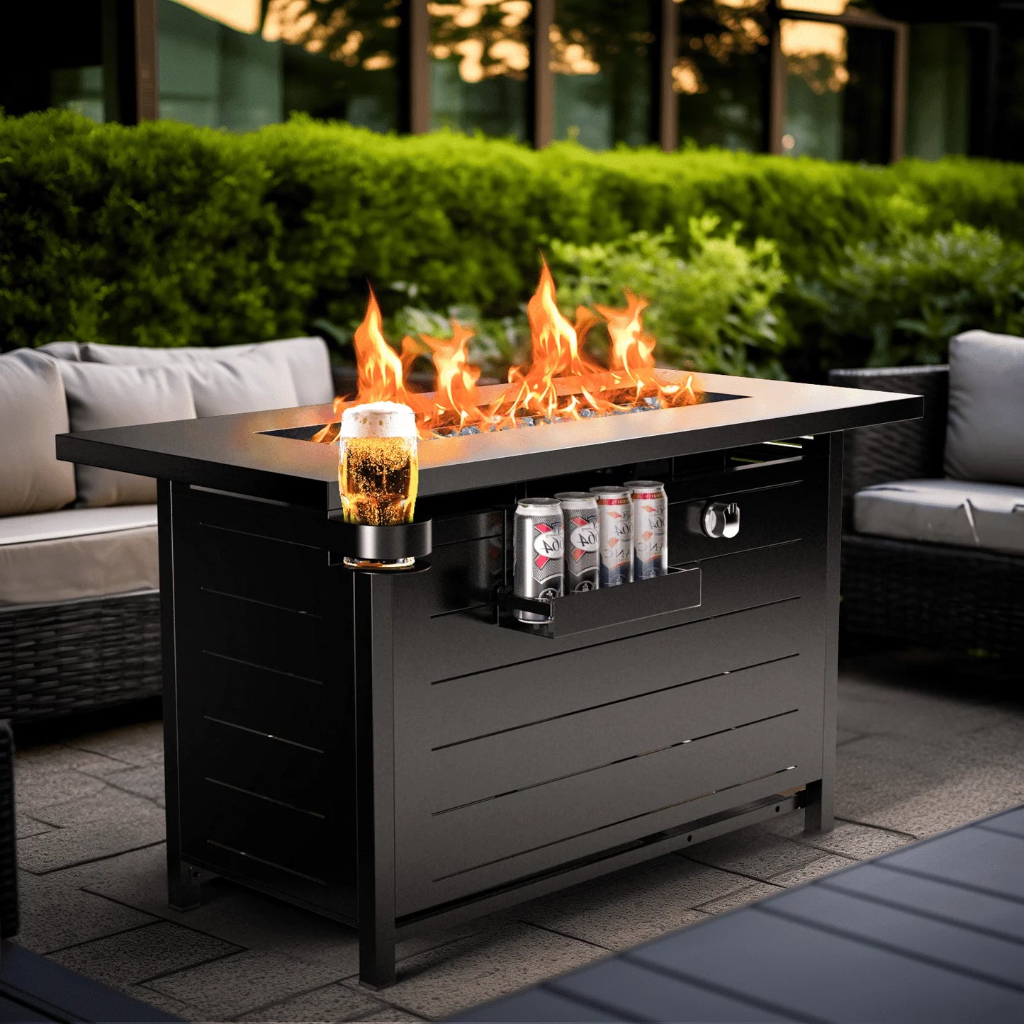 43" Propane Fire Pits for outside 60,000 BTU Gas Fire Pit Table for outside with Lid , Glass Beads, Cup Holders, Hanging Shelf & Nylon Cover, Rectangle - Kiki of DC Styles Store