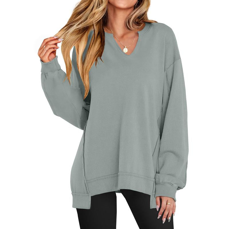 Oversized V Neck Sweatshirt for Women - Stylish Lightweight Long Sleeve Tunic for Winter Casual Wear and Teen Fashion - Kiki of DC Styles Store