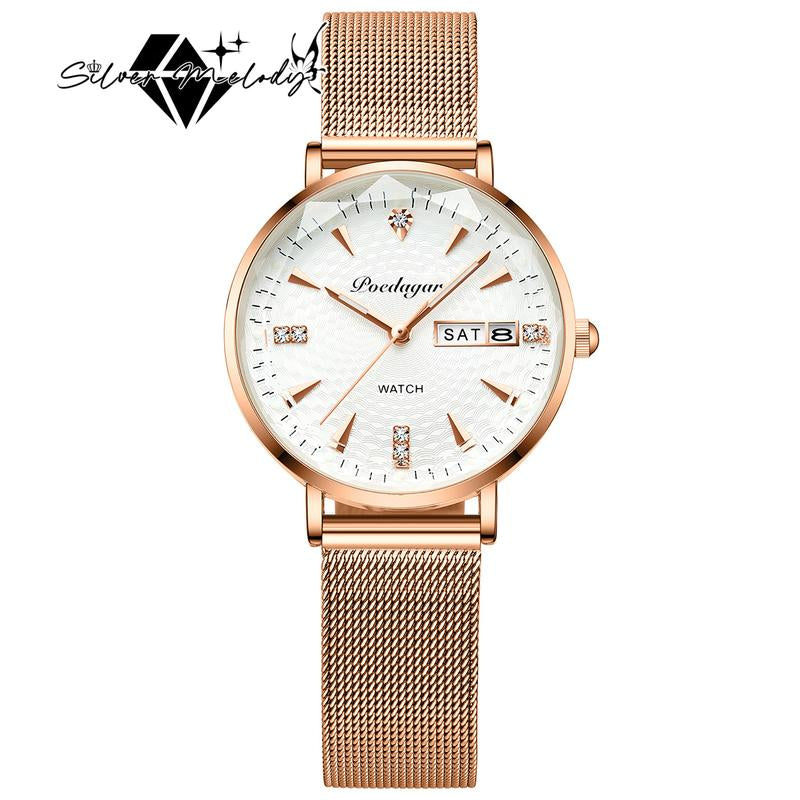 Silvermelody Waterproof Luminous Women'S Watch Female Student Korean Style Trendy Dual Calendar Quartz Watch Ultra-Thin - Kiki of DC Styles Store