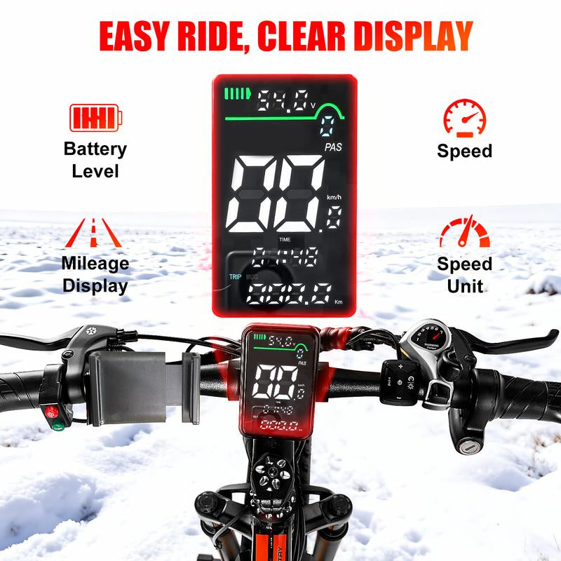 EOEOTWO 1500W Electric Bicycle - 30+ MPH, 70 Miles Range, 48V 15AH Battery, Front Suspension, 26" x 4.0" Tires for Snow & Mountain Riding