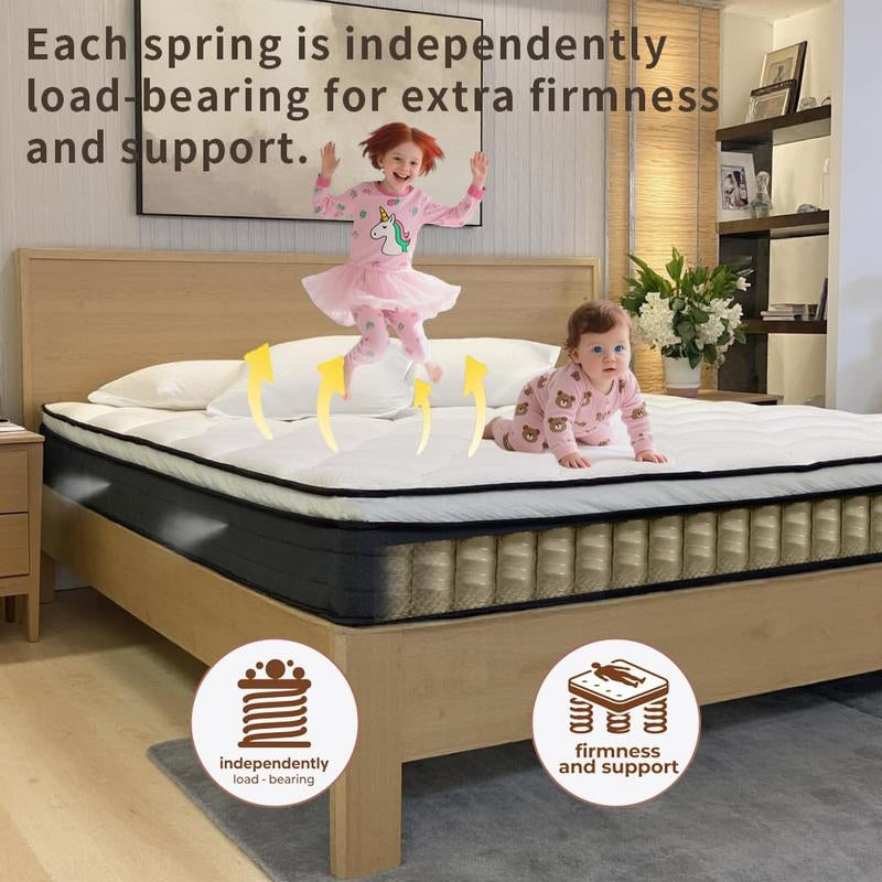 Hybrid Queen Size Cooling Gel Memory Foam Mattress, 10 Inch Soft Mattress with Independent Spring Support for Pressure Relief & Medium Firmness Ideal for Back Sleepers - Kiki of DC Styles Store