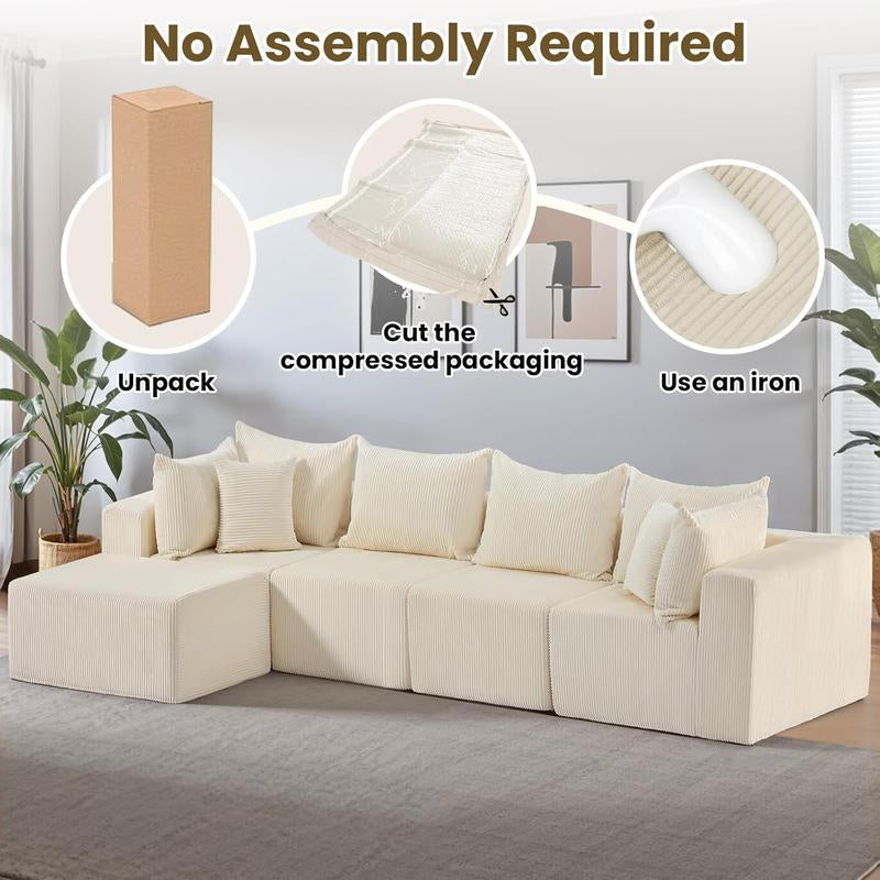 Oversize 131” L Shaped Modular Sectional Sofa Cloud Couches for Living Room,No Assembly Corduroy Convertible Sleeper Sofa Bed,Compression Memory Foam - Kiki of DC Styles Store