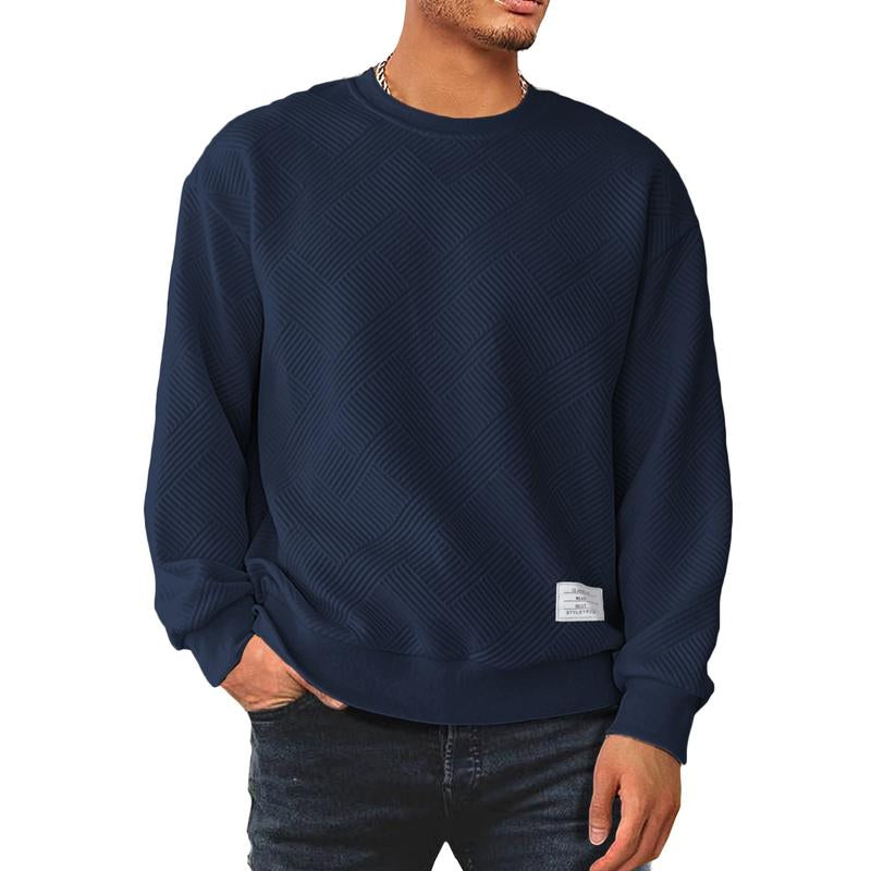 Dokotoo Men's Stylish Crewneck Sweatshirt - Long Sleeve Solid Color Pullover with Geometric Texture