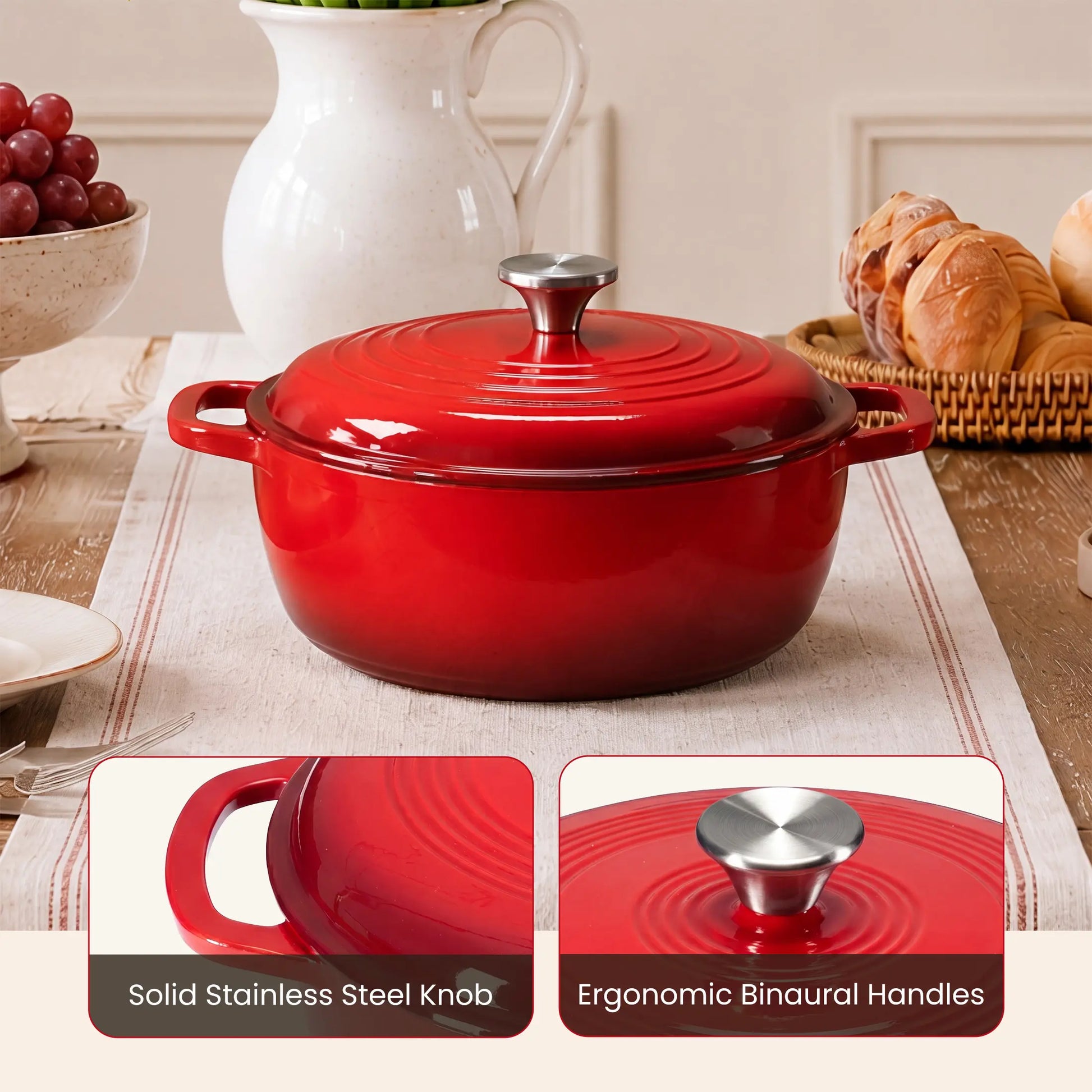 Elevate Your Cooking with Our 6QT Enameled Cast Iron Dutch Oven – Perfect for Braising, Baking, and Frying!