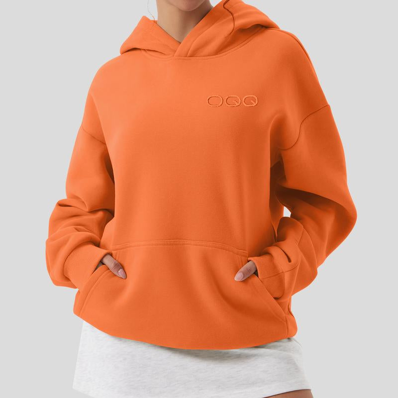 OQQ Women'S Hooded Pullover Sweatshirt - Long Sleeve - Fashionable Fall/Winter Top with Front Pockets Design - Kiki of DC Styles Store