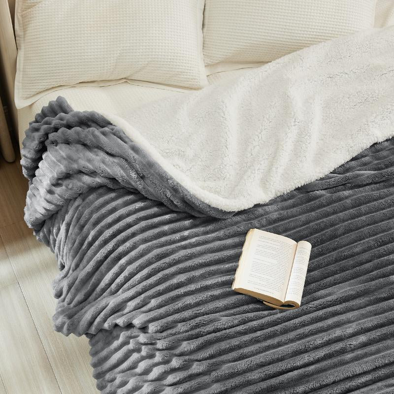 【Deal 'S for You】Bedsure Striped Sherpa Blanket Super Soft Cozy Plush Fleece Flannel Solid Modern Lightweight Comforter - Kiki of DC Styles Store