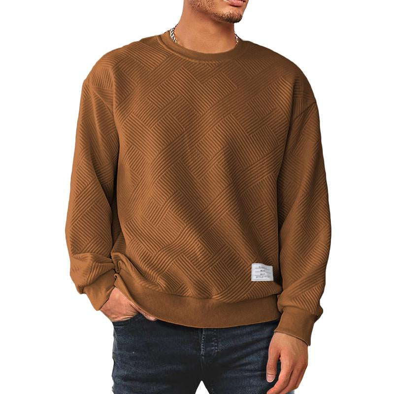 Dokotoo Men's Stylish Crewneck Sweatshirt - Long Sleeve Solid Color Pullover with Geometric Texture