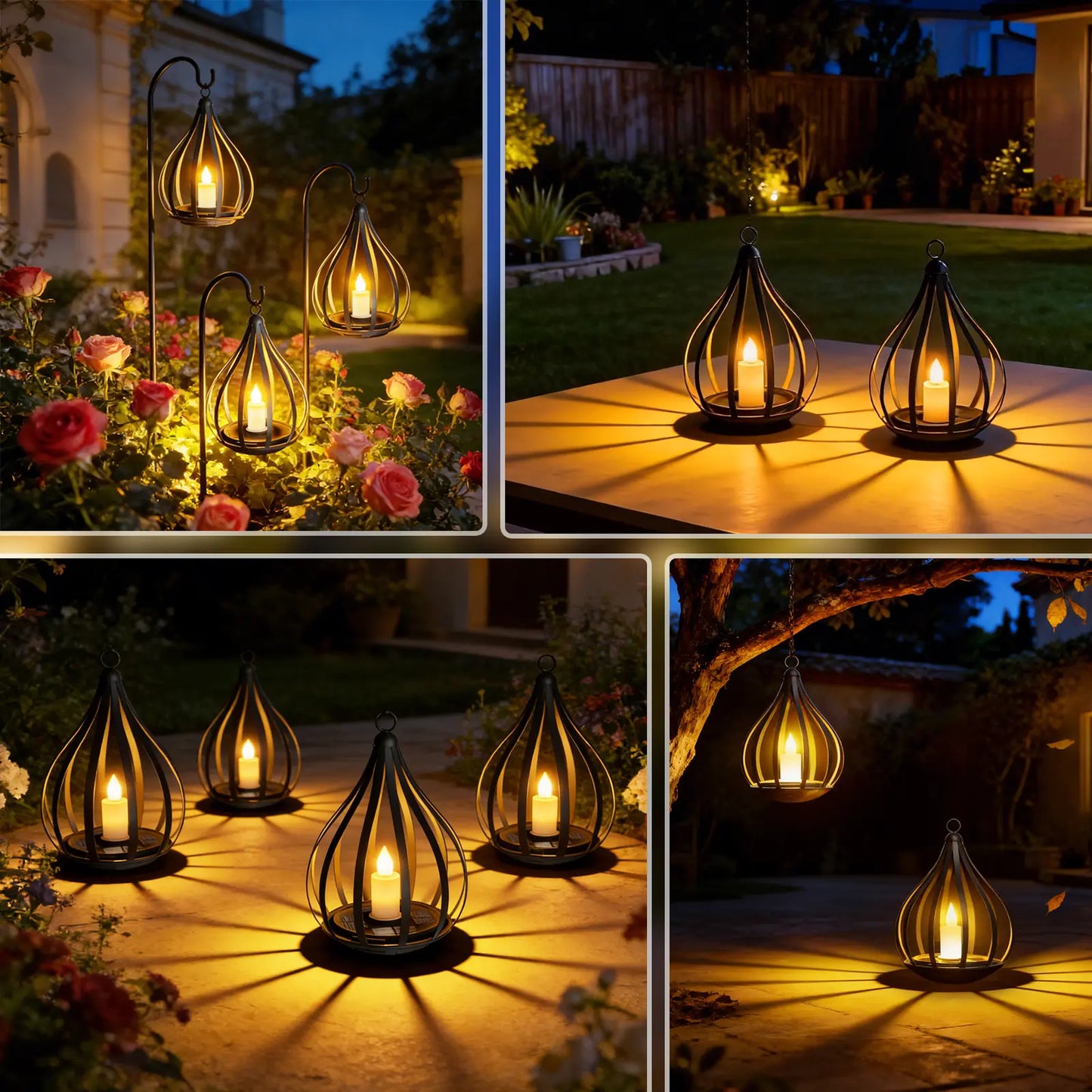 Solar Garden Lights Outdoor, 2/4 Pack Metal Solar Water Drop Shape Candle Lantern 2026 New Design with Flickering Effect & Reflective Patterns, Auto On/Off, IP65 Waterproof, 20.5 CM × 15.5Cm,Outdoor Solar Powered Lights for Garden, Patio, Pathway