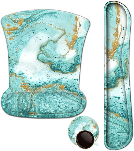 Keyboard Wrist Rest and Mouse Pad with Wrist Support, Ergonomic Mouse Pad, Durable Comfortable Lightweight for Easy Typing Pain Relief, Memory Foam Keyboard Mousepad Set, Teal Turqoise Marble - Kiki of DC Styles Store