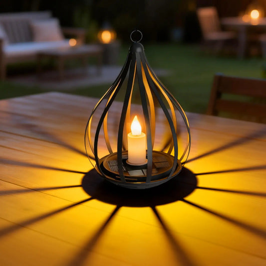 Solar Garden Lights Outdoor, 2/4 Pack Metal Solar Water Drop Shape Candle Lantern 2026 New Design with Flickering Effect & Reflective Patterns, Auto On/Off, IP65 Waterproof, 20.5 CM × 15.5Cm,Outdoor Solar Powered Lights for Garden, Patio, Pathway