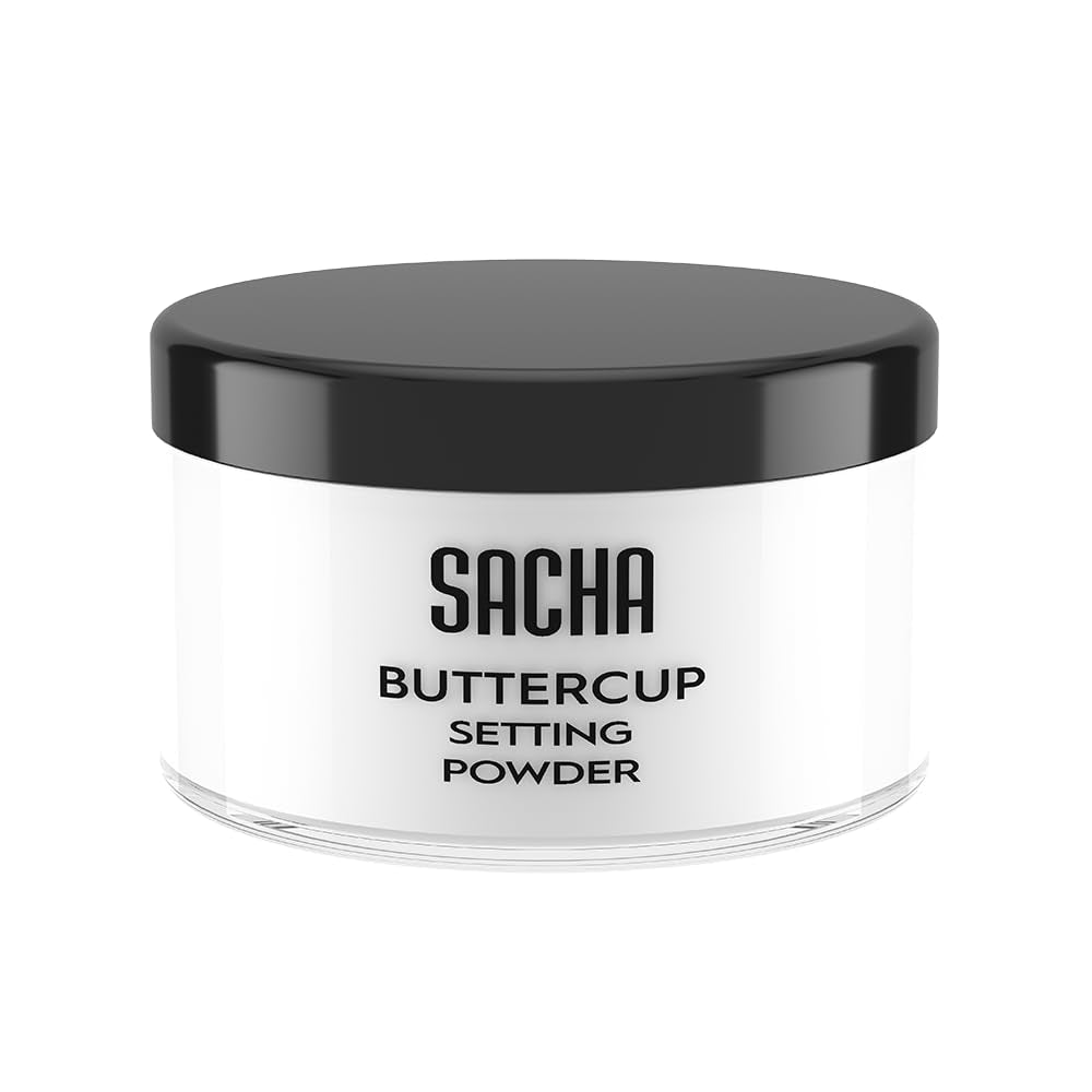 Sacha Buttercup Setting Powder - Translucent Loose Powder for Medium to Dark Skin Tones, 1.75 oz, Blurs Fine Lines and Pores, No Ashy Flashback, Ideal for Setting Makeup Foundation or Concealer.