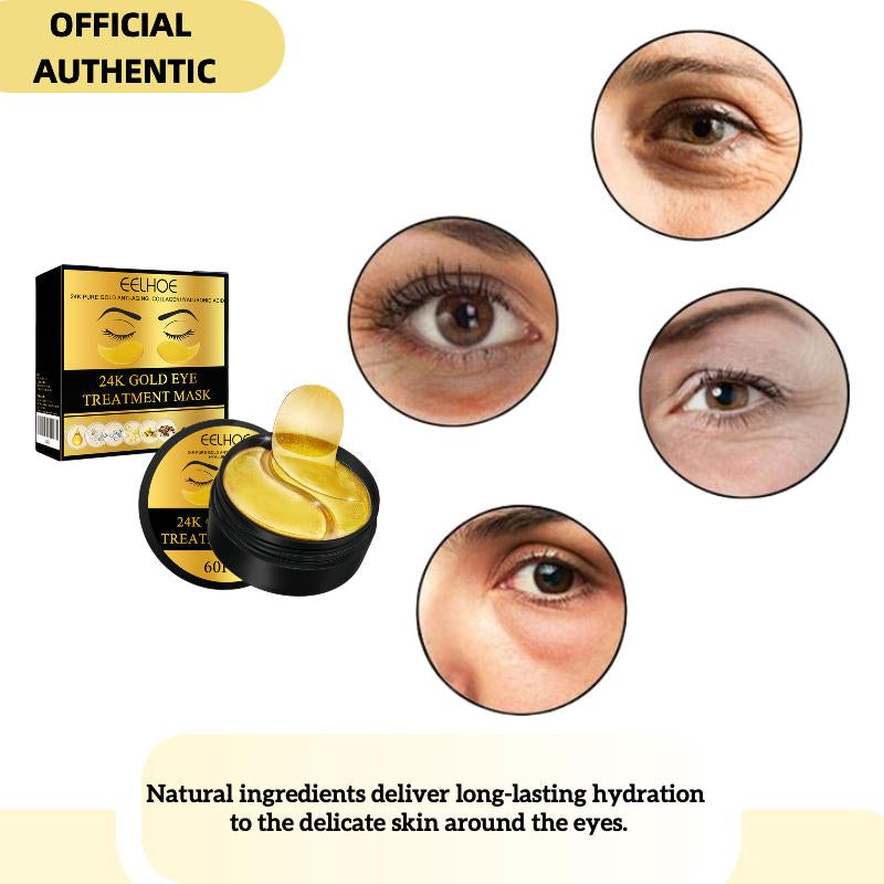 EELHOE 24K Gold Eye Mask-60Pcs – Ultra-Hydrating & Snug Fit Patches - Brighten Dark Circles • Reduce Puffiness • Deep Moisture • Stays Put!