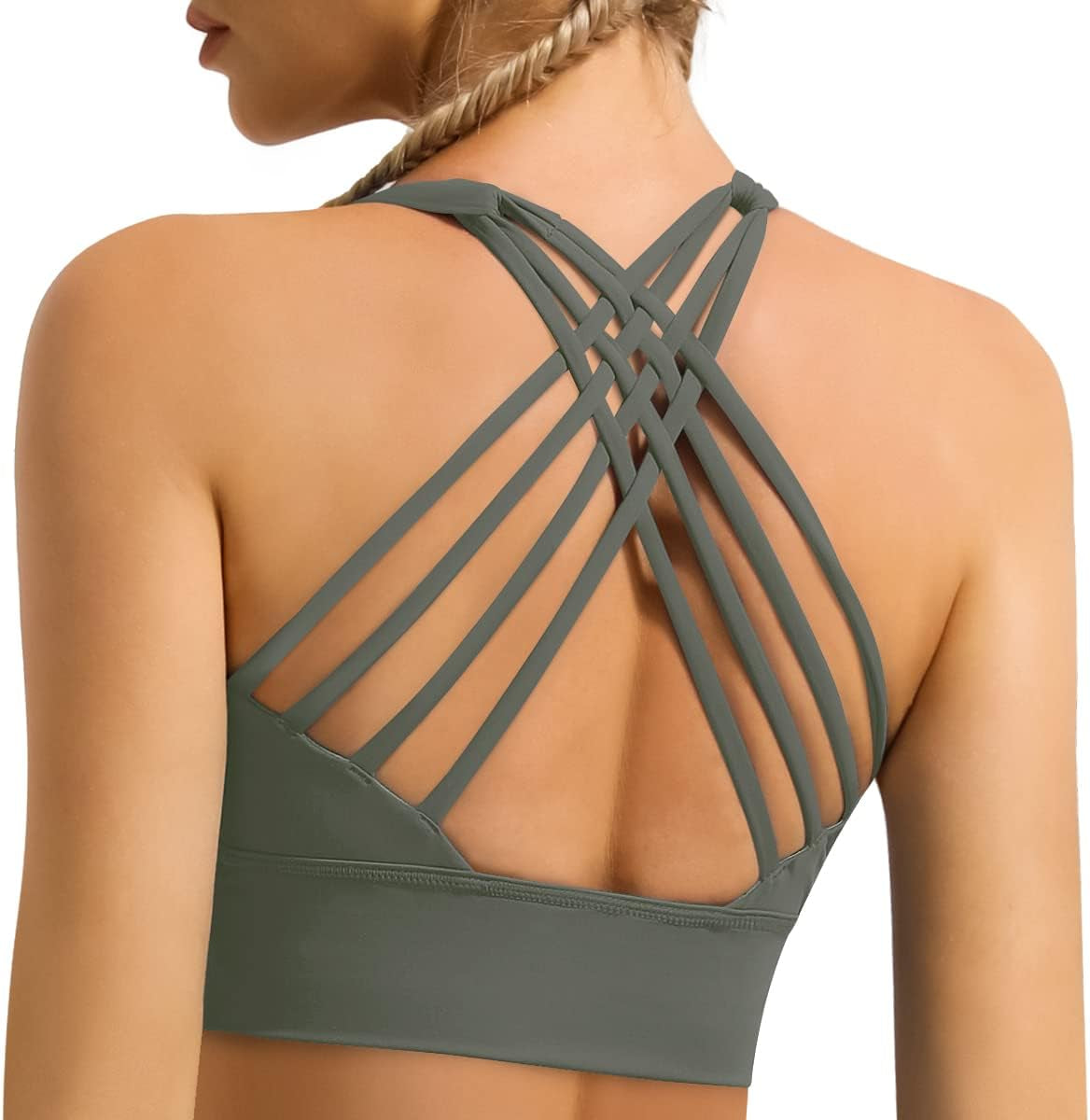 Women'S Strappy Longline Sports Bra Crisscross Back Medium Support Padded Workout Tank Yoga Crop Top - Kiki of DC Styles Store