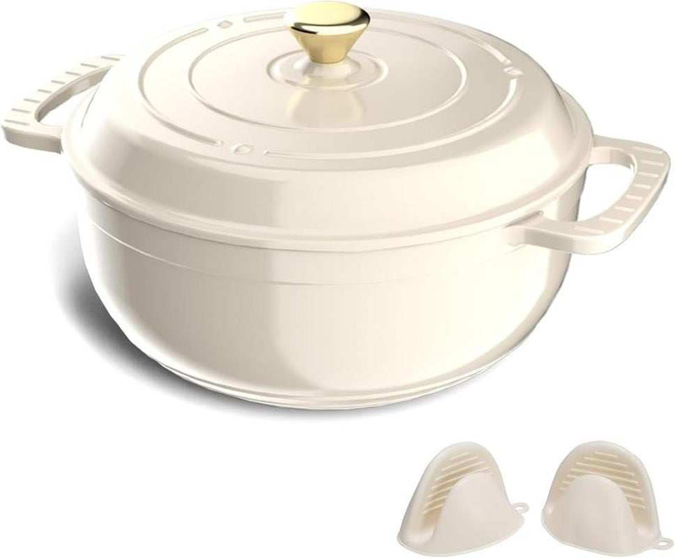 ROVSUN Enameled Cast Iron round Dutch Oven, 5/6/7.5QT Pot with Lid &Dual Handles with Silicone Gloves,Oven Safe up to 500°F, Heavy-Duty Pre-Seasoned Cookware for Bread Baking, Braising, Stews, Roasting, Sage Green - Kiki of DC Styles Store