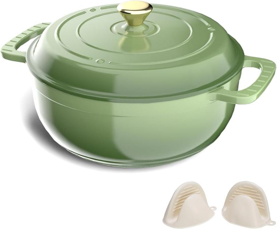 ROVSUN Enameled Cast Iron round Dutch Oven, 5/6/7.5QT Pot with Lid &Dual Handles with Silicone Gloves,Oven Safe up to 500°F, Heavy-Duty Pre-Seasoned Cookware for Bread Baking, Braising, Stews, Roasting, Sage Green - Kiki of DC Styles Store