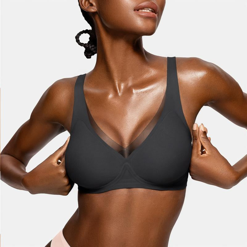 OEAK Deep V Mesh Wireless Bras for Women No Underwear Seamless Push up Comfortable Tshirt Bralettes Everyday Bra - Kiki of DC Styles Store
