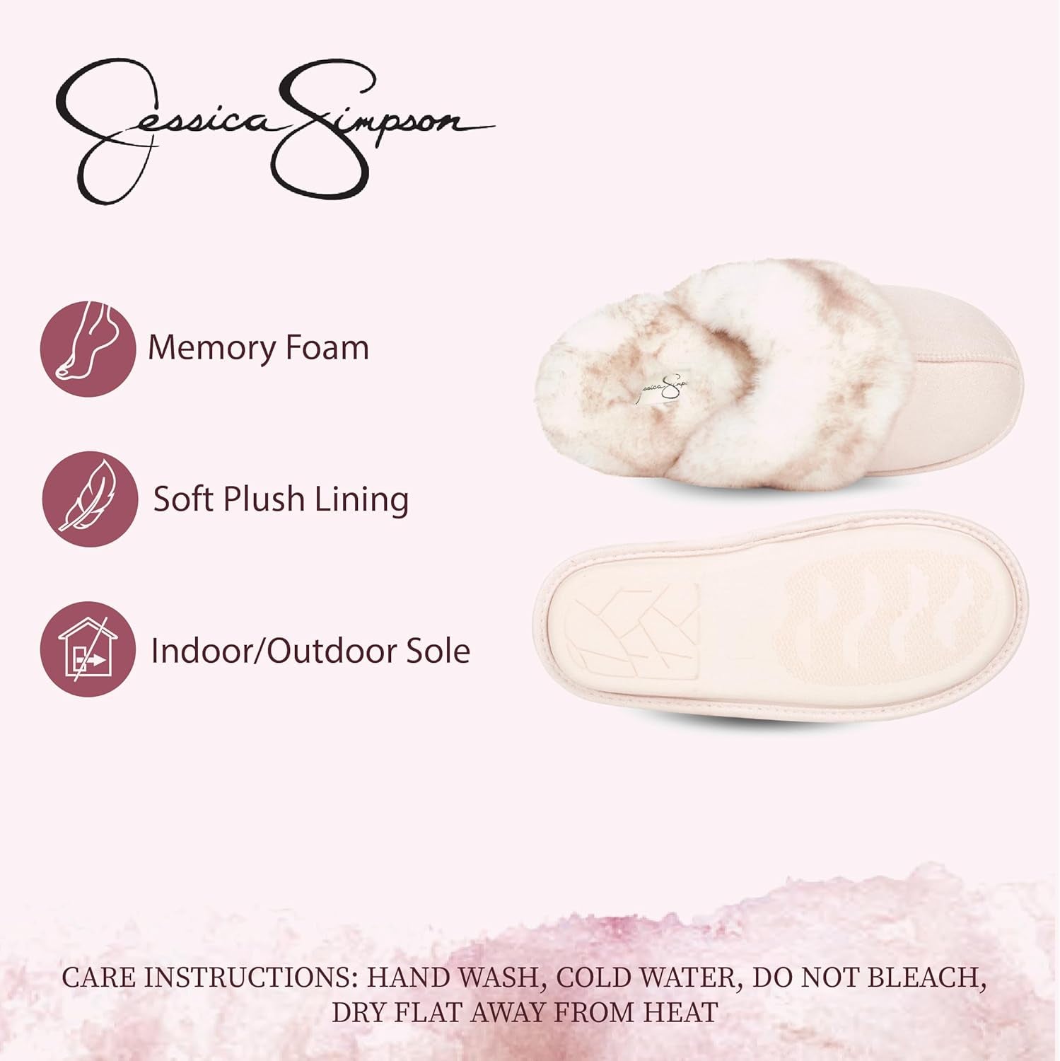 Indulge in Luxury: Jessica Simpson Women's Cozy Pink Faux Fur Memory Foam Slippers with Anti-Skid Soles