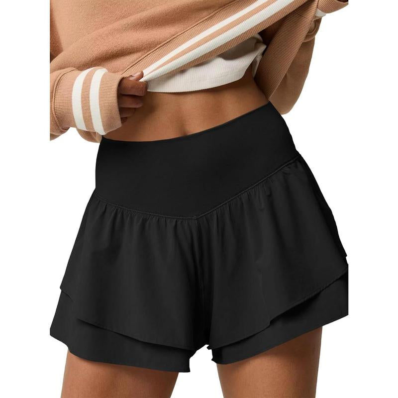 Womens High Waisted Tiered Ruffle Athletic Shorts - Built-in Compression for Running and Tennis - Kiki of DC Styles Store