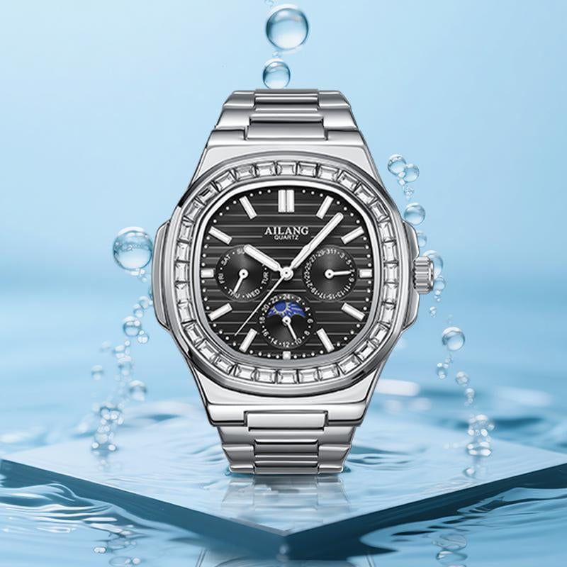 AILANG Exquisite Watch, Elegant Quartz Watch with Luminous Hand, Classic Business Rhinestone, and a Striking Blue Watch Face, a Stylish Gift for Any Occasion. - Kiki of DC Styles Store