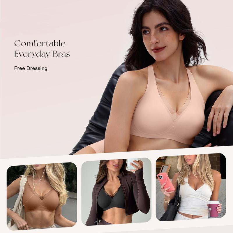 OEAK Deep V Mesh Wireless Bras for Women No Underwear Seamless Push up Comfortable Tshirt Bralettes Everyday Bra - Kiki of DC Styles Store