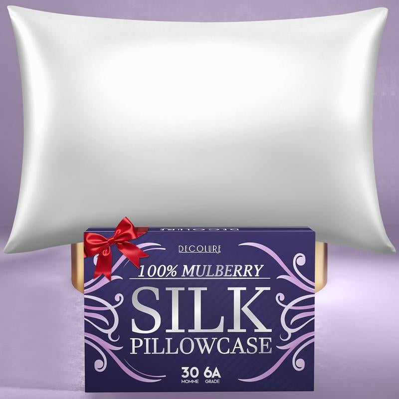DECOLURE 100% Pure Mulberry Silk Pillow Case Standard Size – Highest Grade 30 Momme 6A+, Luxuriously Soft & Cooling Silk Pillowcase for Hair & Skin, Hypoallergenic, Breathable, Hidden Zipper - Kiki of DC Styles Store