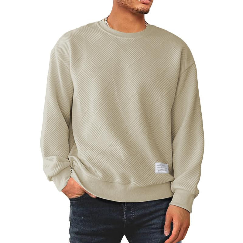 Dokotoo Men's Stylish Crewneck Sweatshirt - Long Sleeve Solid Color Pullover with Geometric Texture