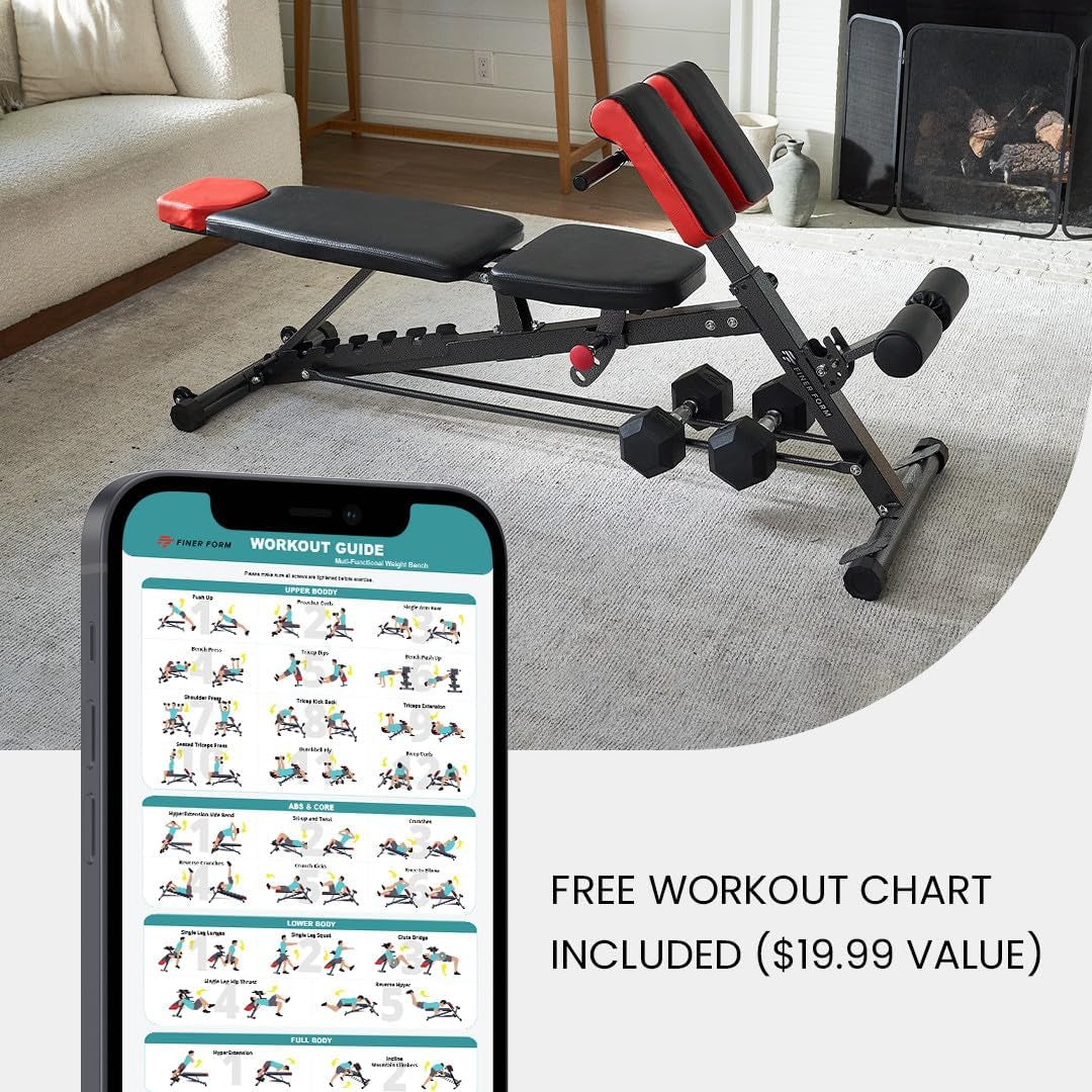 Elevate Your Fitness Routine with the Finer Form All-In-One Multi-Functional Weight Bench – Perfect for Full Body Workouts, Hyper Back Extensions, Adjustable Ab Exercises, and More!