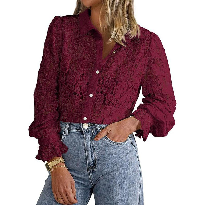 BTFBM Women'S Lace Blouses Long Sleeve Button down Tops 2025 Fall Fashion Shirt - Kiki of DC Styles Store