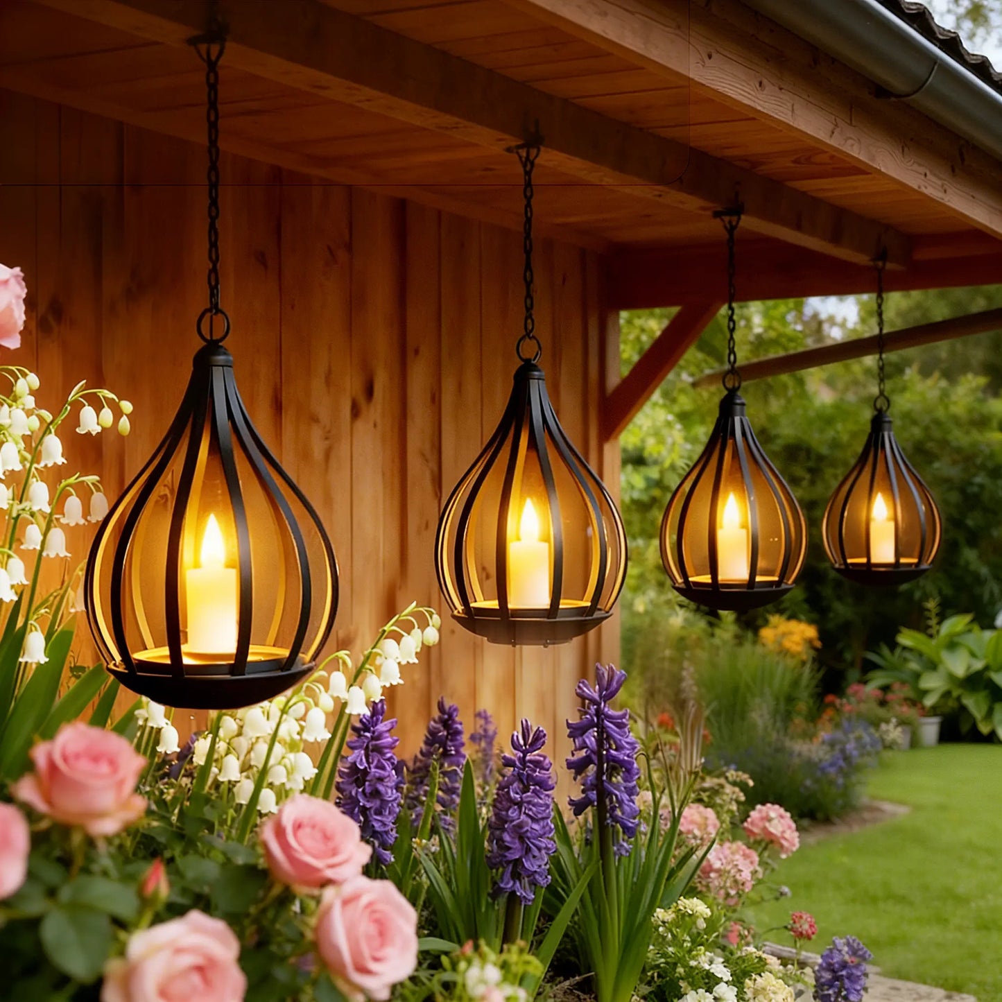 Solar Garden Lights Outdoor, 2/4 Pack Metal Solar Water Drop Shape Candle Lantern 2026 New Design with Flickering Effect & Reflective Patterns, Auto On/Off, IP65 Waterproof, 20.5 CM × 15.5Cm,Outdoor Solar Powered Lights for Garden, Patio, Pathway