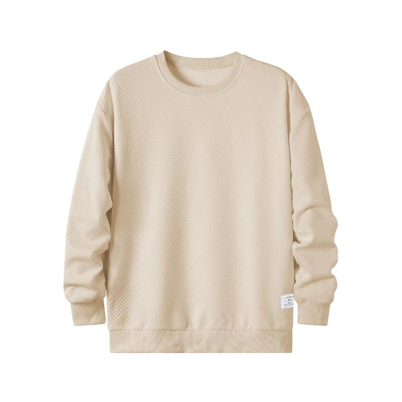 Dokotoo Men's Stylish Crewneck Sweatshirt - Long Sleeve Solid Color Pullover with Geometric Texture