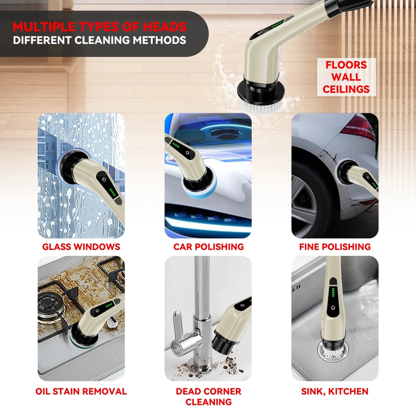 Electric Spin Scrubber, Cordless Bath Tub Power Scrubber with Long Handle & 7 Replaceable Heads, Shower Cleaning Brush Household Tools for Bathroom & Tile Floor - Kiki of DC Styles Store