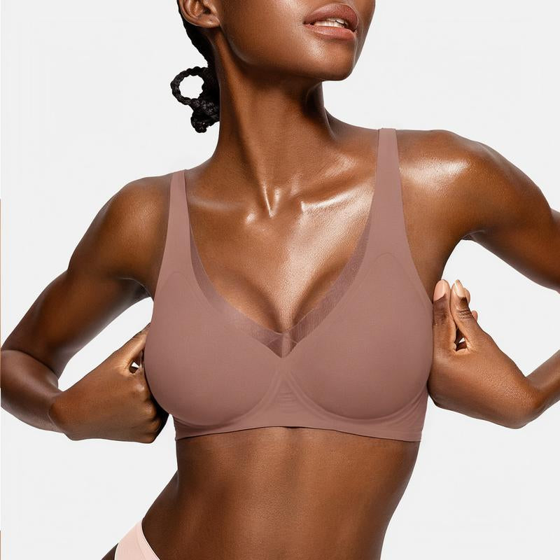 OEAK Deep V Mesh Wireless Bras for Women No Underwear Seamless Push up Comfortable Tshirt Bralettes Everyday Bra - Kiki of DC Styles Store