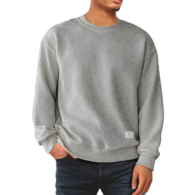 Dokotoo Men's Stylish Crewneck Sweatshirt - Long Sleeve Solid Color Pullover with Geometric Texture