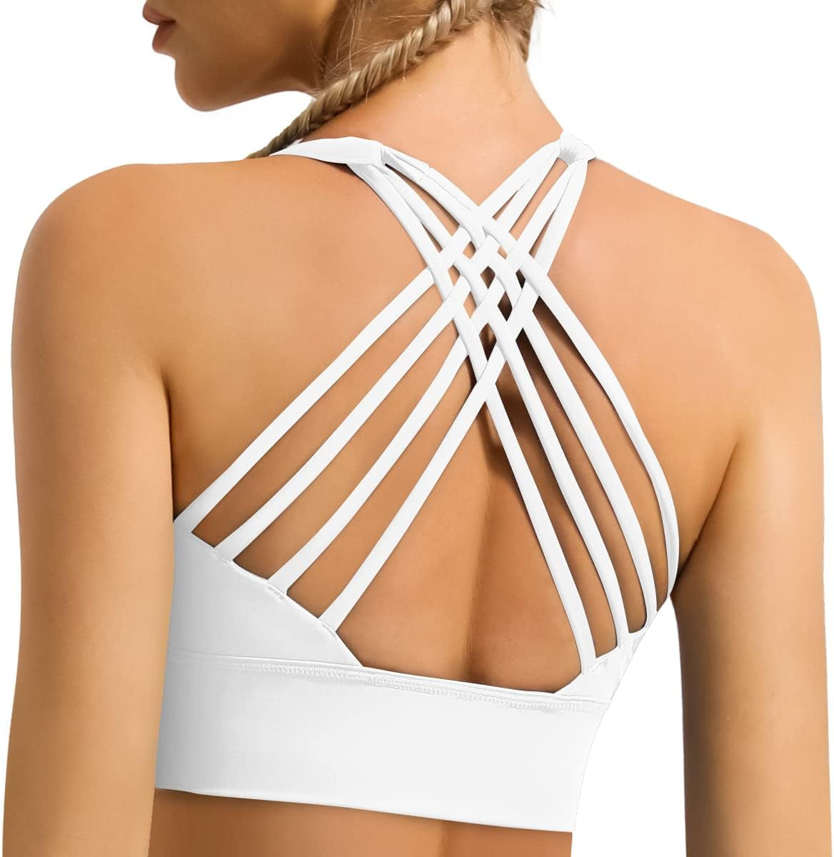 Women'S Strappy Longline Sports Bra Crisscross Back Medium Support Padded Workout Tank Yoga Crop Top - Kiki of DC Styles Store