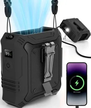Eary Portable Waist Fan Clip 199 Speeds Wind Air Cooler Belt Fan with Light Lanyard Wearable Hands-Free Neck Fan for Outdoor